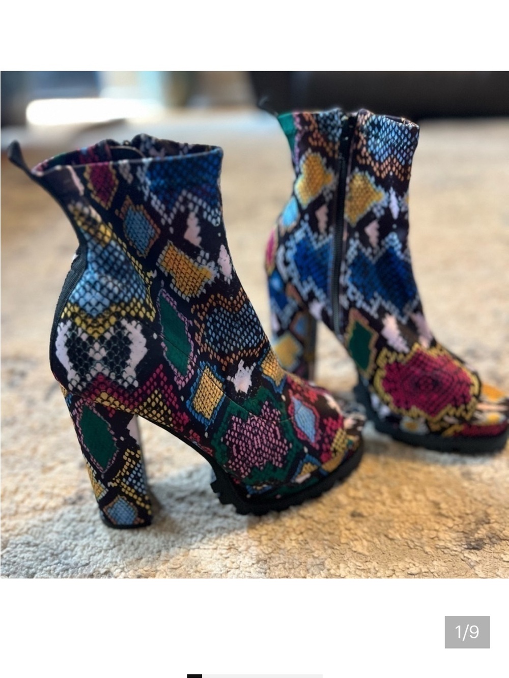 Liliana Multicolor Snake-Print Platform Ankle Boots